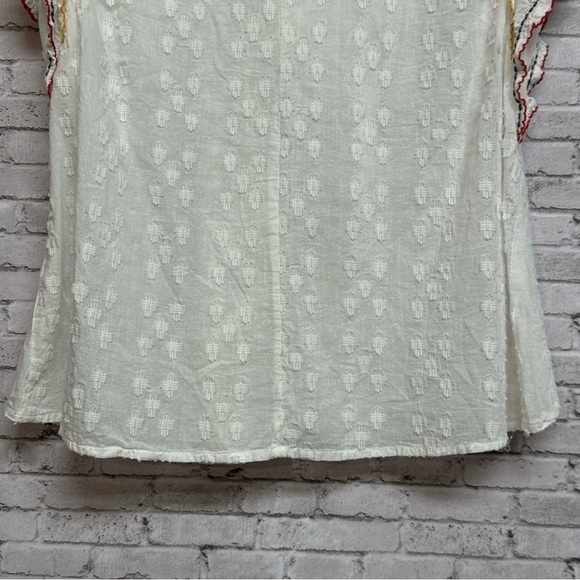 ACOS&A White Embroidered Trim Size Large White Shirt Blouse Top Tassel Pleats - Picture 10 of 14